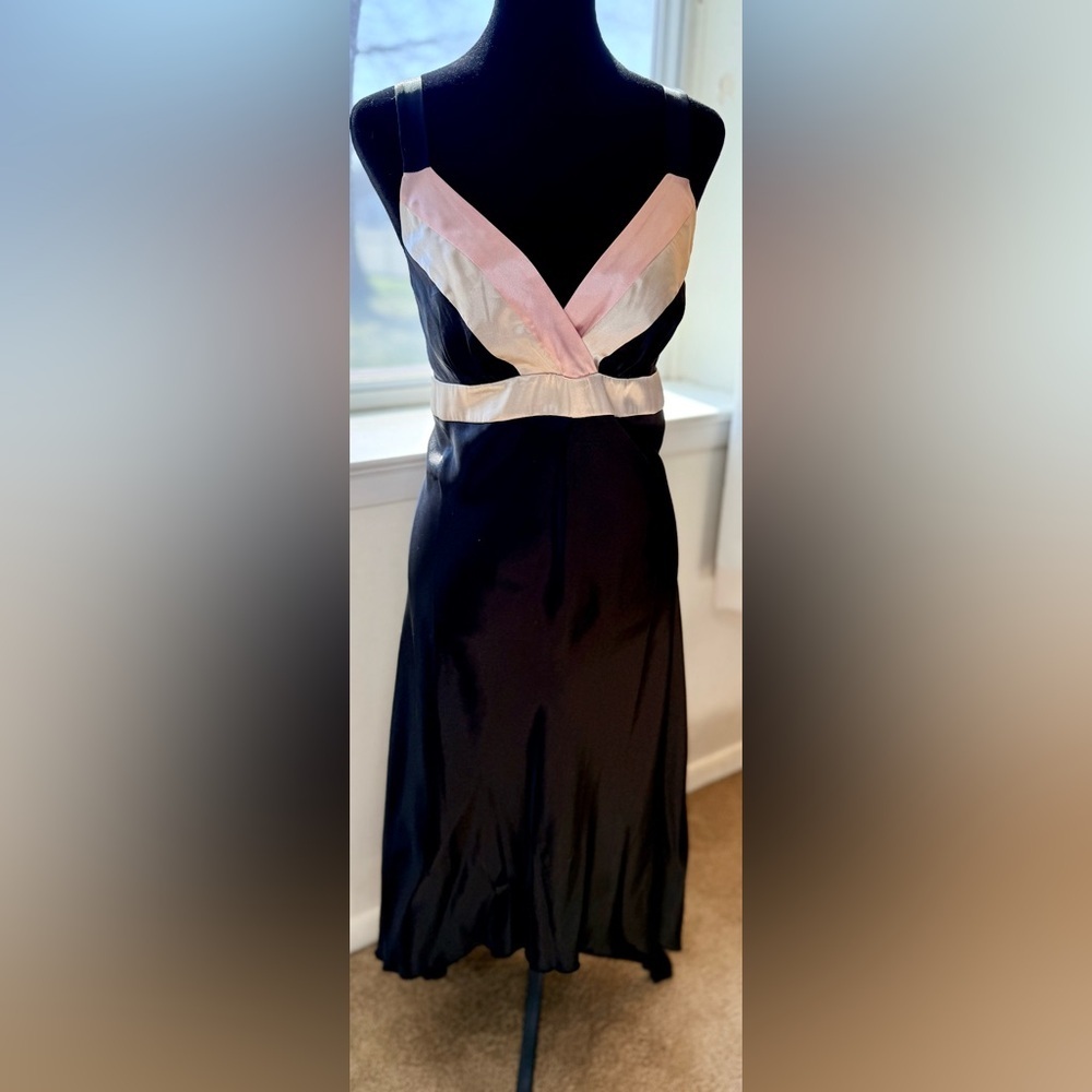 Vintage Charlotte Russe Y2K black pink satin slip dress high low empire waist L